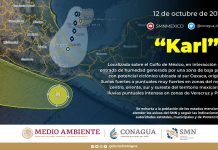 Reporte de la tormenta tropical Karl de las 19:00 horas del 13 de octubre